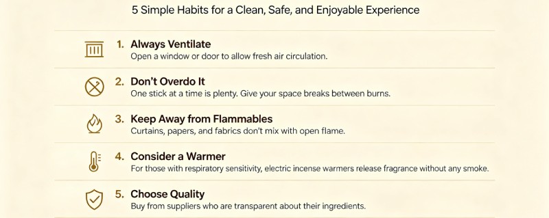 Infographic of incense burning safety tips
