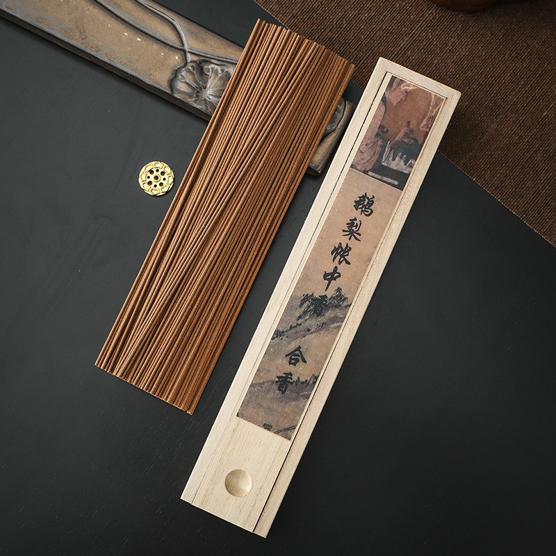 Handmade blending-scents incense sticks with wooden sliding box and lotus holder